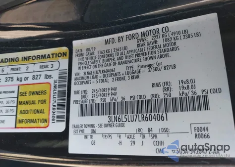 2020 Lincoln Mkz Hybrid Reserve из США, поврежденный, VIN 3LN6L5LU7LR604061